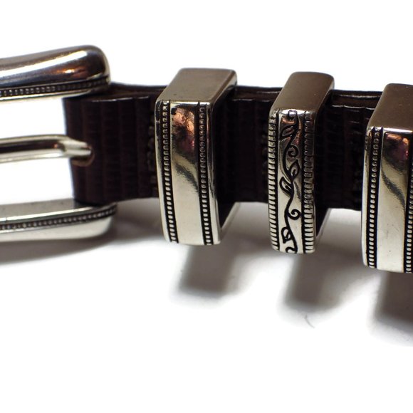 Coldwater Creek Leather Belt Brown Moc Croc Nickle Buckle M - Picture 2 of 7